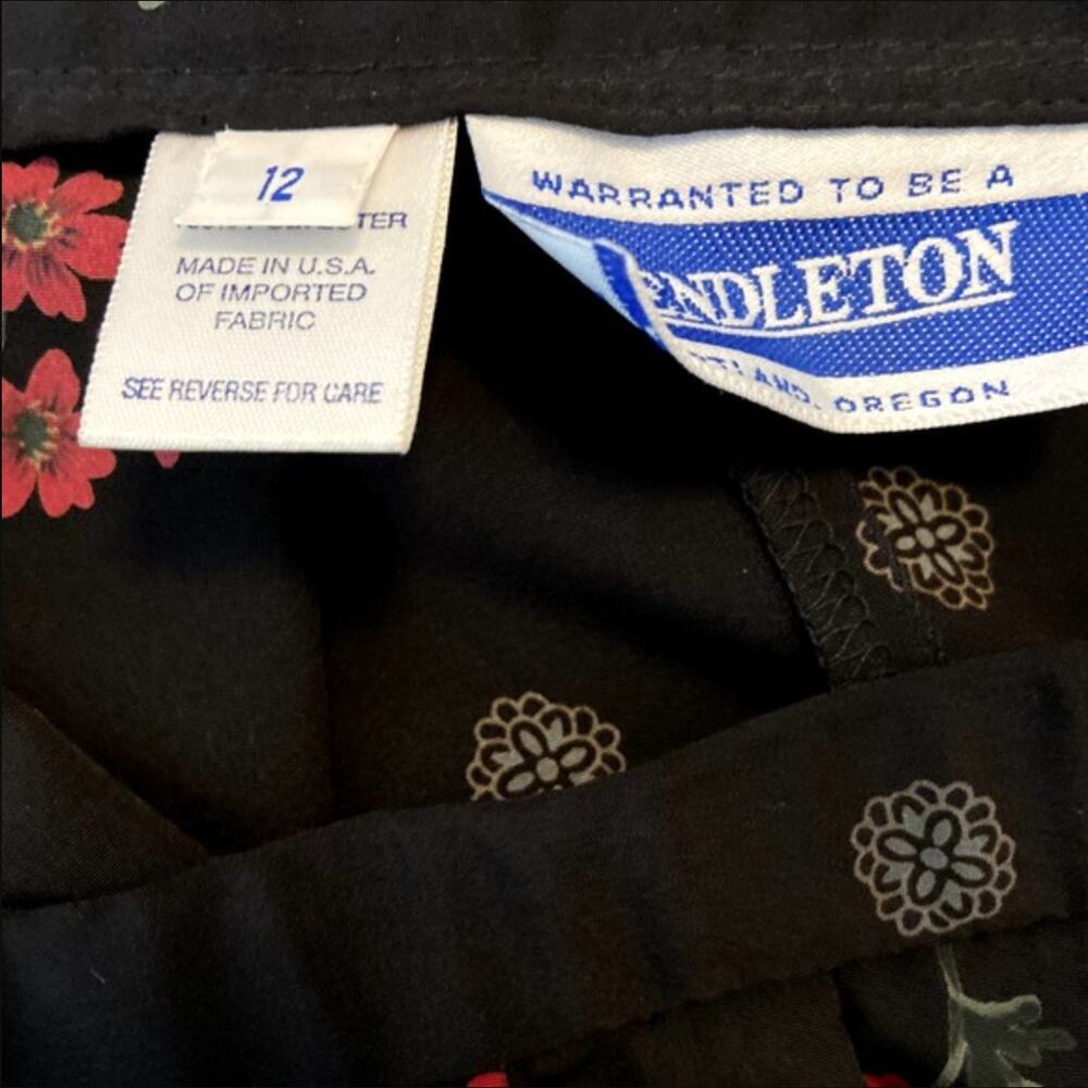 Vintage Pendleton Skirt Set 90s Blouse Poppy Print Floral Black Red Matching 12 - Picture 7 of 8